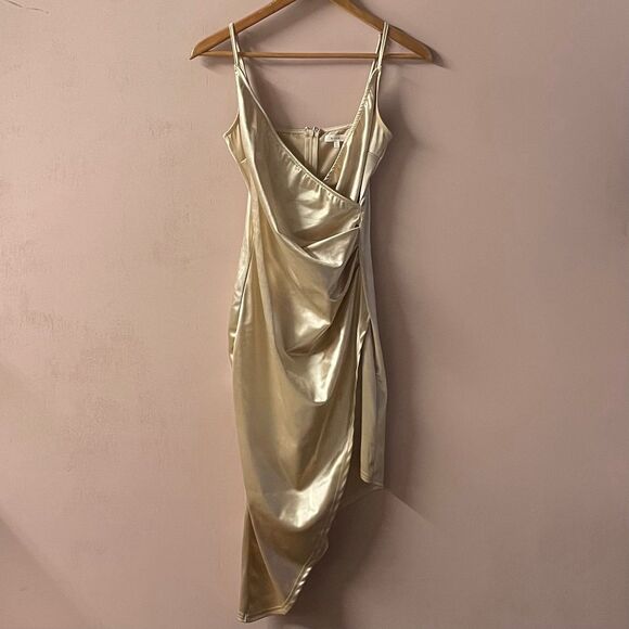 Better Be Champagne Gold Asymmetrical Bodycon Dress Size M - Picture 1 of 12